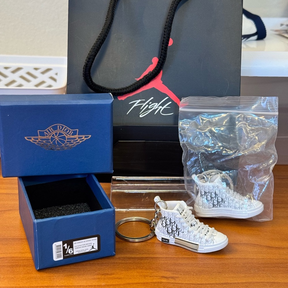 Dior (2) Air Dior fashion sneaker key/bag charms with shoe box and gift bag (4pc